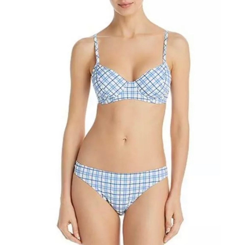 NWT Tory Burch Plaid Underwire Bikini Top Hipster Bikini Bottom Se Blue size L - Picture 2 of 13